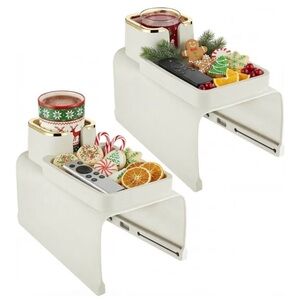 2 Pc Beige Gold Silicone Arm Rest Cup Holder Anti Spill Anti Slip Sofa Organizer